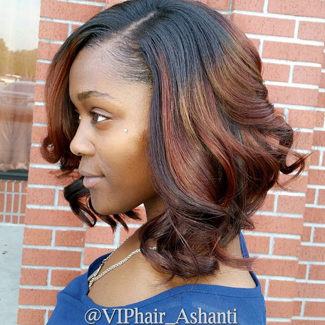 African American messy curly dark o red ombre bob hairstyle for black women