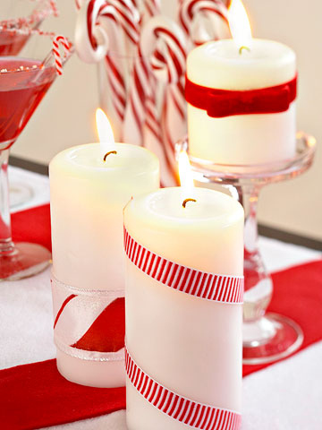 Candles with Red and White Ribbons