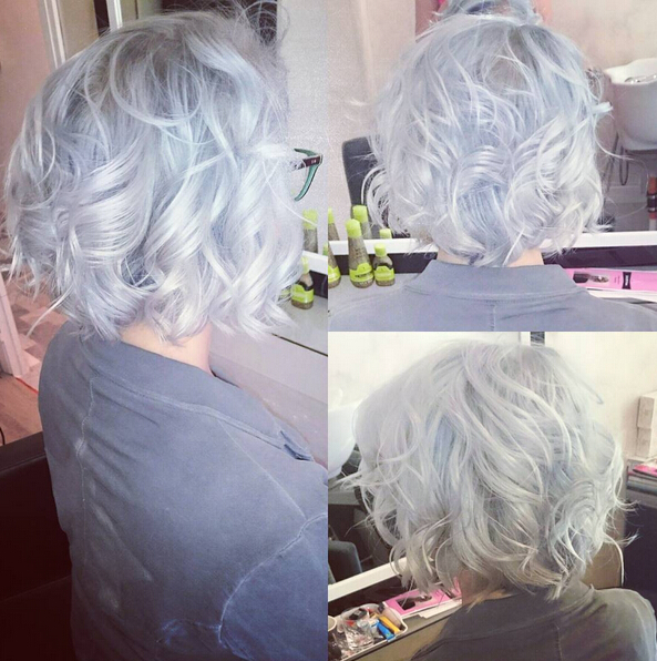 Curly Bob Hairstyle for Silver Grey Hair