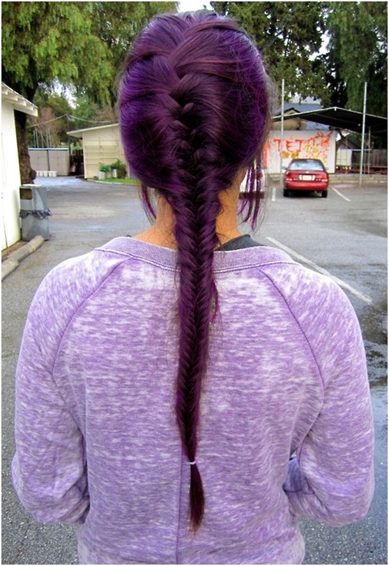 French Fishtail Braid for Purple Hair