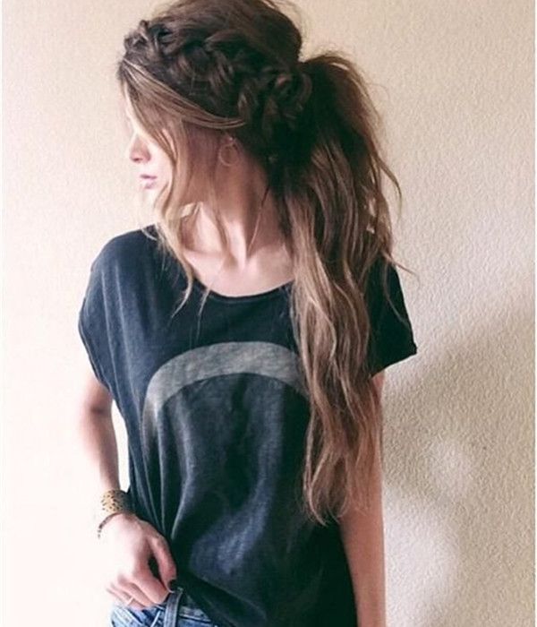 Messy Ponytail Hairstyle with Braids