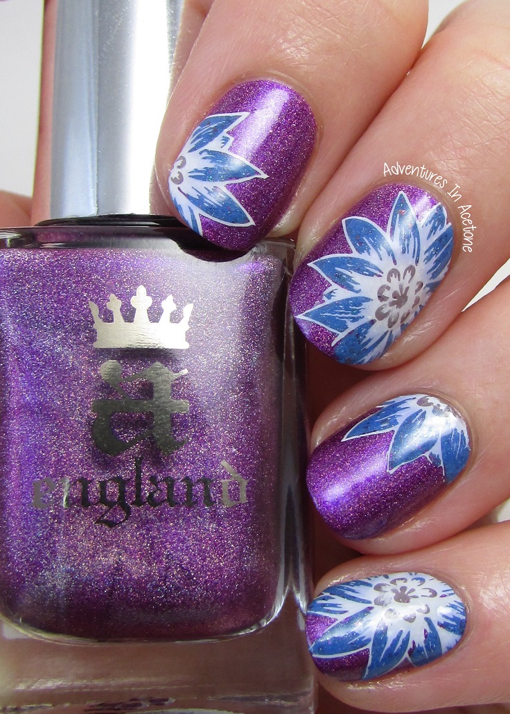 Purple and Blue Flower Nails