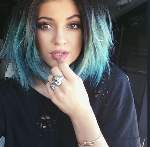 pastel hair color - Short dark to blue ombre bob hairstyle for women