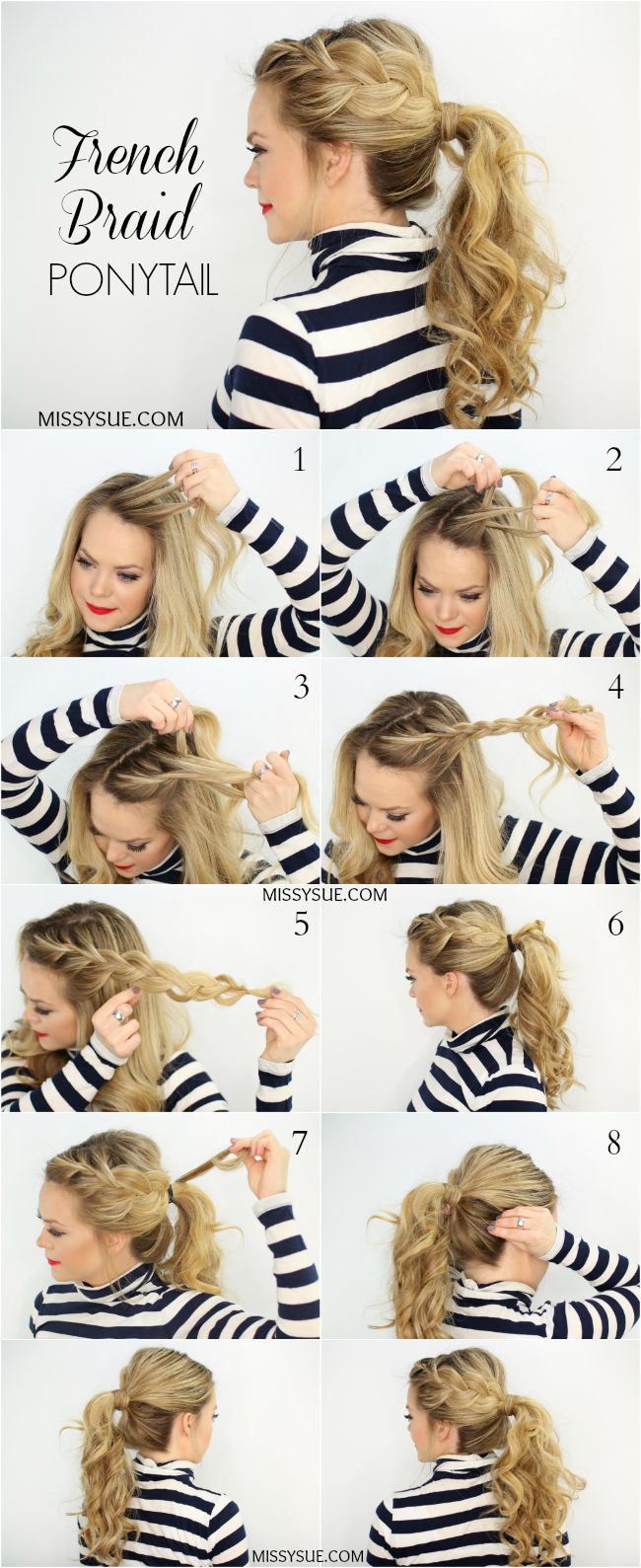 Side French Braid Ponytail Hairstyle Tutorial