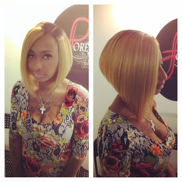 blonde A-line bob hairstyle for black women