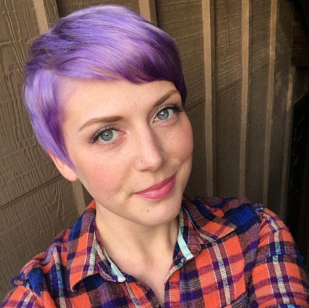 colored pixie cut with bangs for short hair - pastel purple short haircut