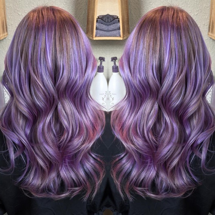 long wavy pastel purple hairstyle