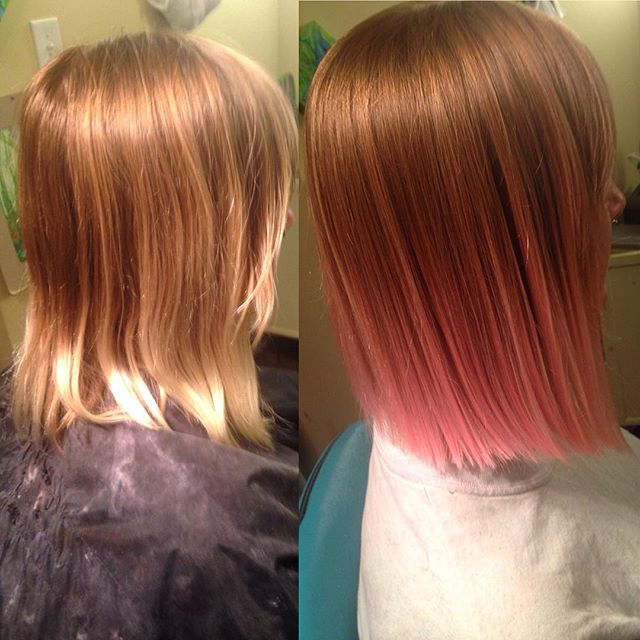 medium straight brunette to pink ombre hair