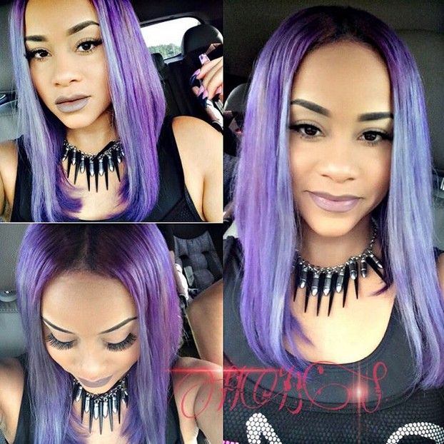 pastel purple long bob hairstyle for black women