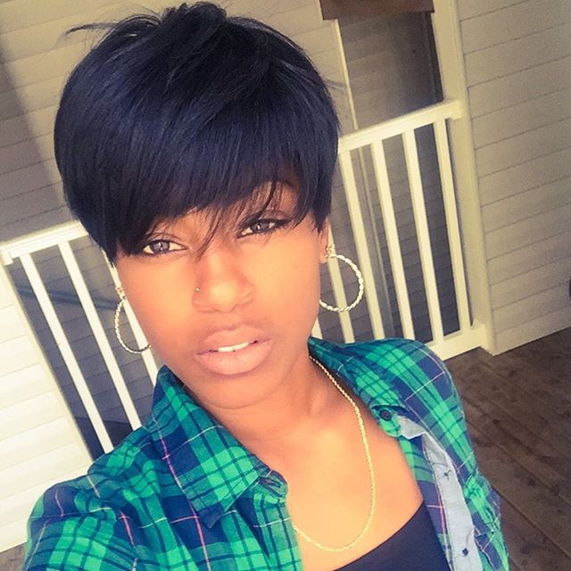 short layered pixie cut with bangs for black women