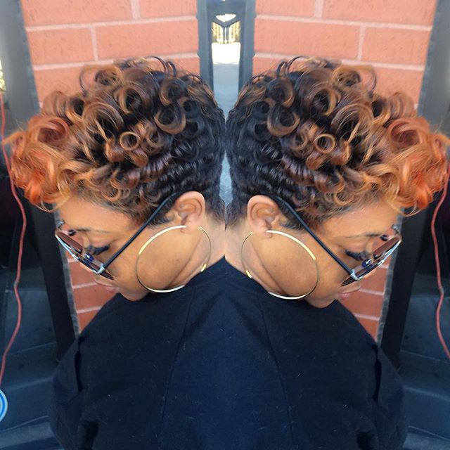 short ombre curly pixie haircut for black women