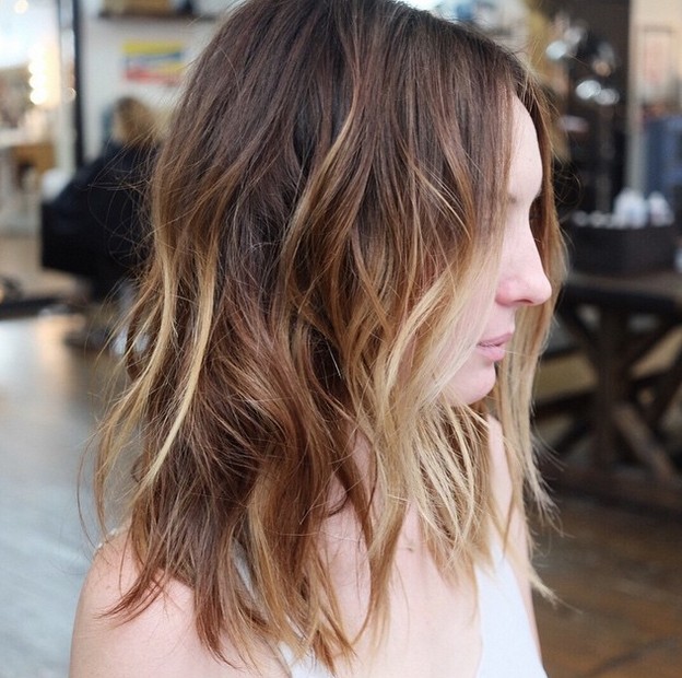 sun kissed balayage choppy bob hairstyle for medium shoulder length hair