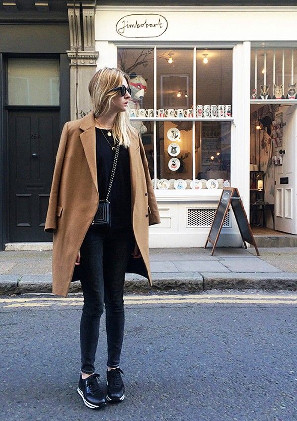 All-black Outfit and Camel Coat