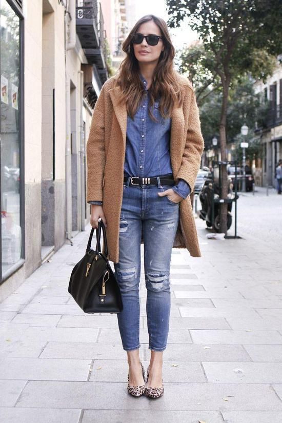 Camel Coat and Denim Outfit