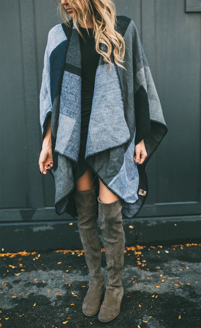 Casual Cape and Knee-high Boots