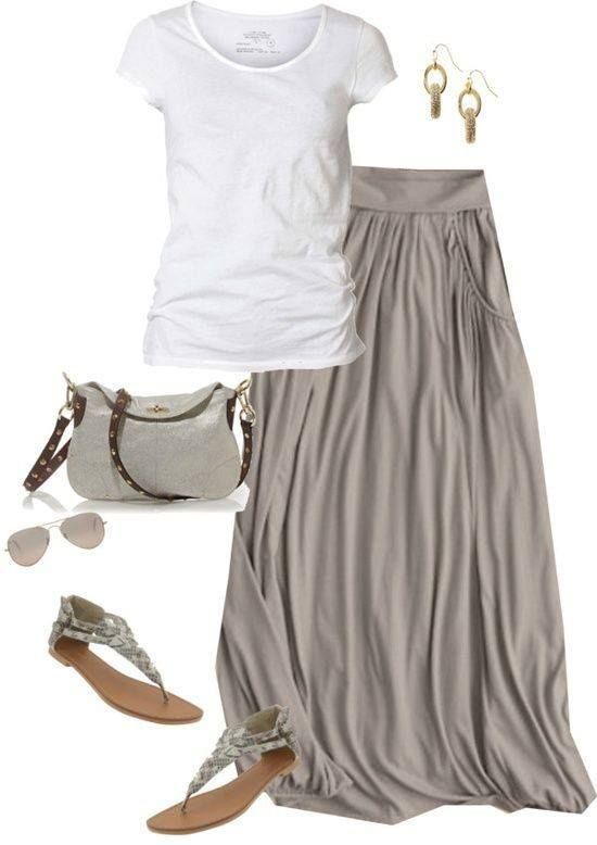 casual long skirt outfits