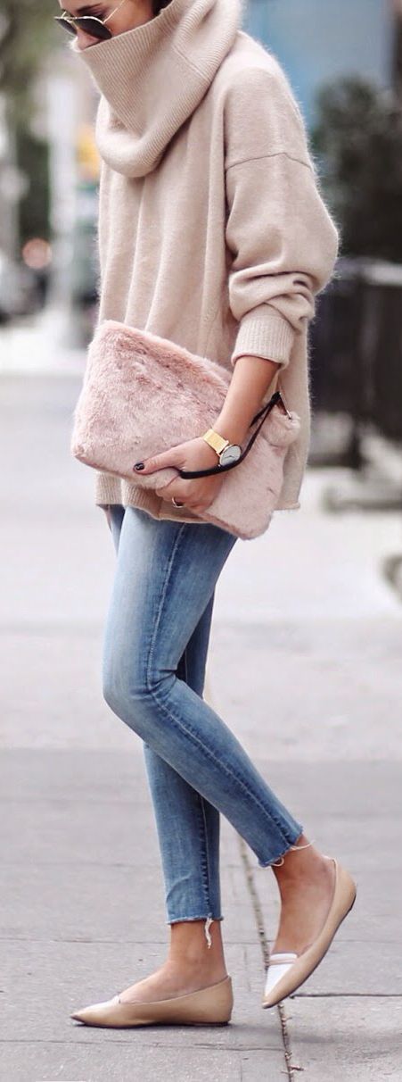 Fuzzy Turtleneck Sweater and Jeans