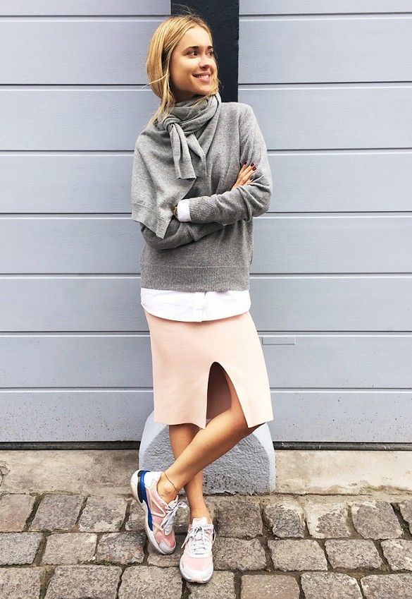 Grey Sweater and Pink Skirt