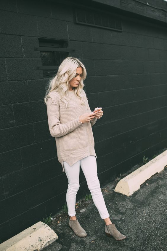 Light Sweater and White Jeans