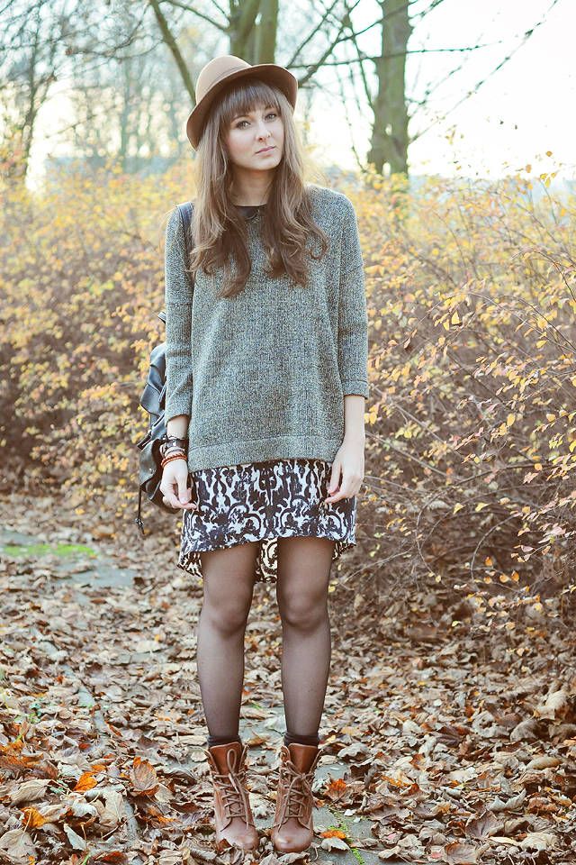 Oversized Sweater and Printed Dress
