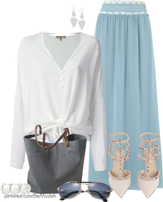 Pale Blue Skirt Outfit