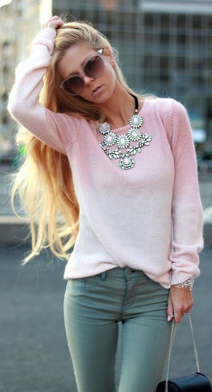 Powder Pink Sweater and Necklace