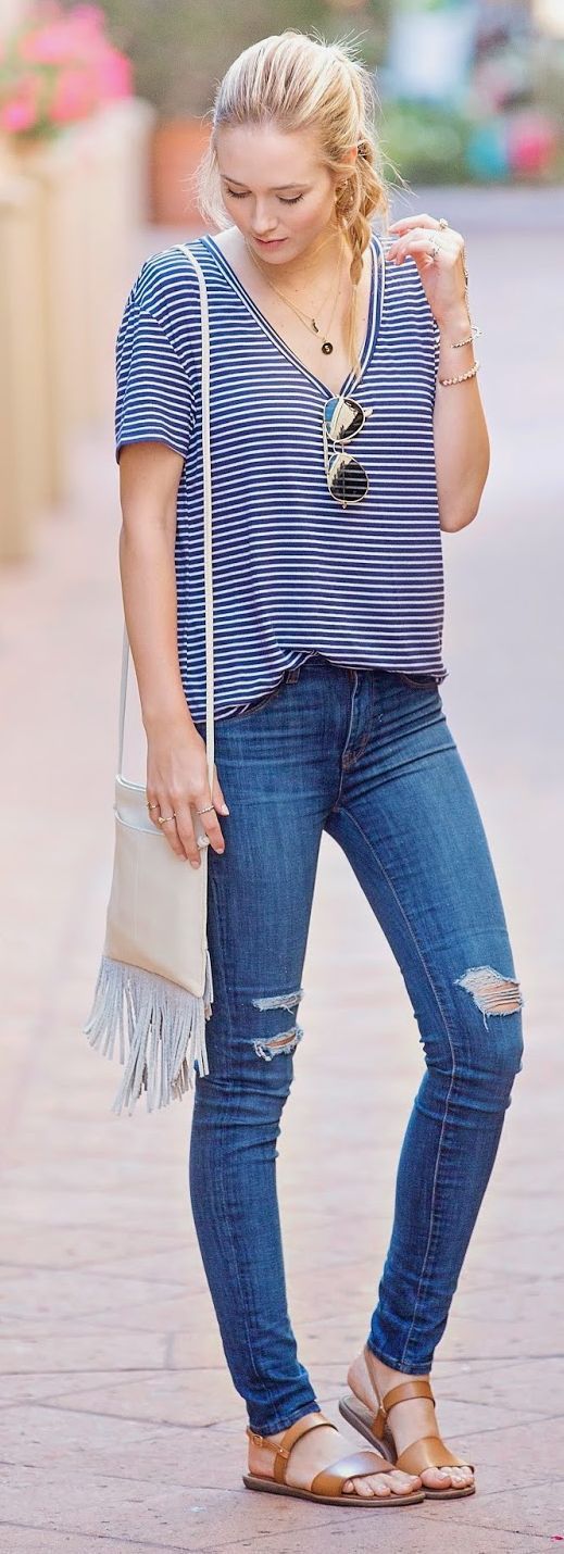 Ripped Jeans and Striped Tee