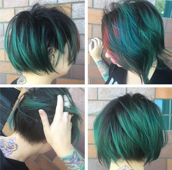 Short Bob Hairstyle with Blue Highlights