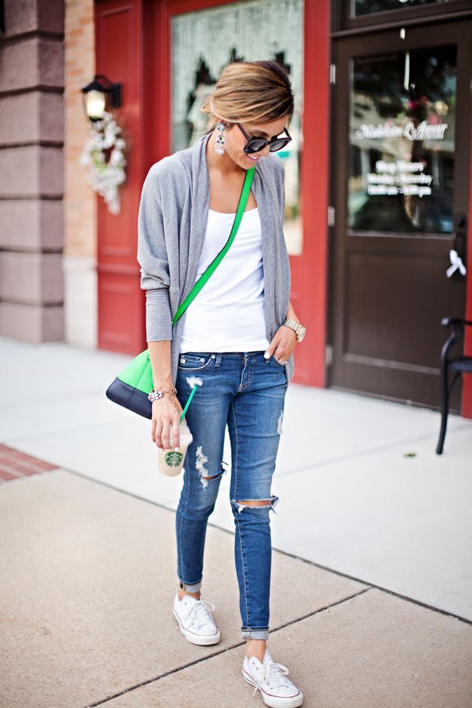 Sneakers and Green Bag