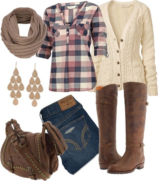 White Cardigan and Brown Boots