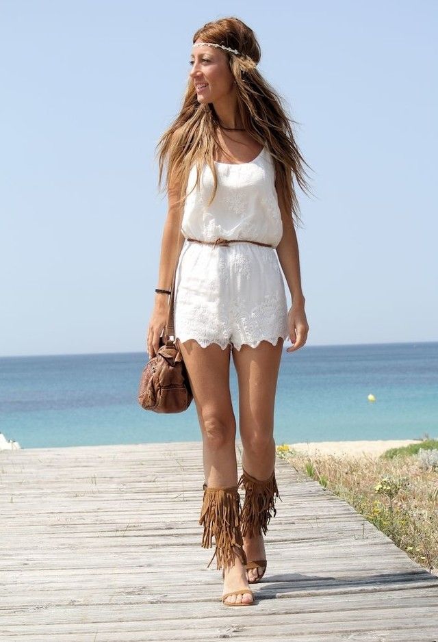White Outfit and Fringe Sandals