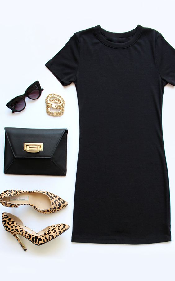 Animal Shoes and Black Dress