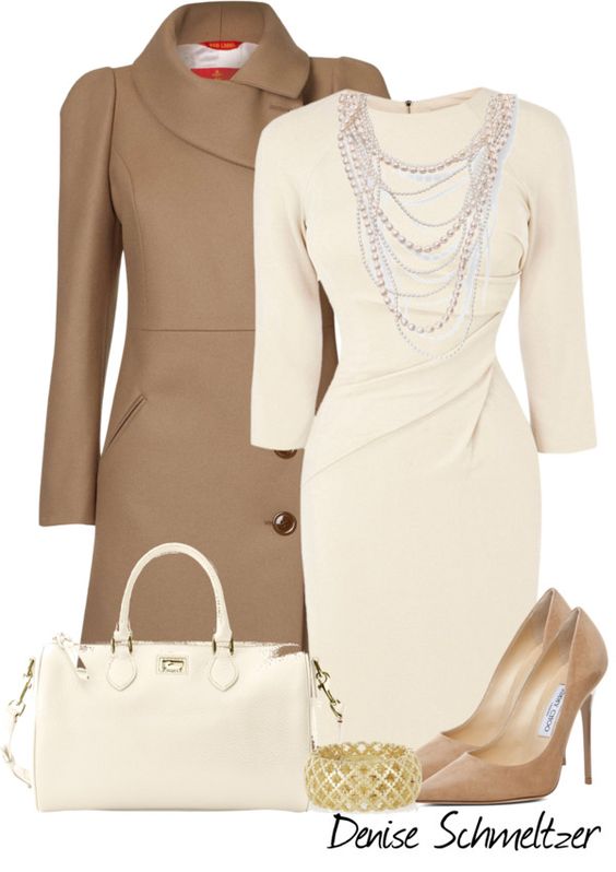 Beige Coat and White Dress