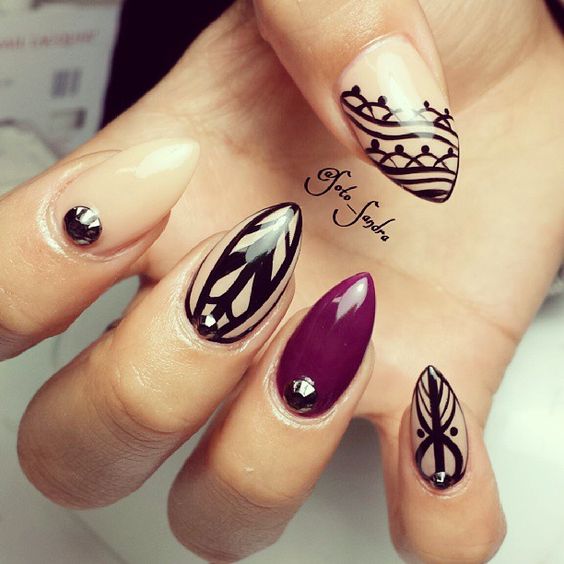 Beige and Purple Nail Design