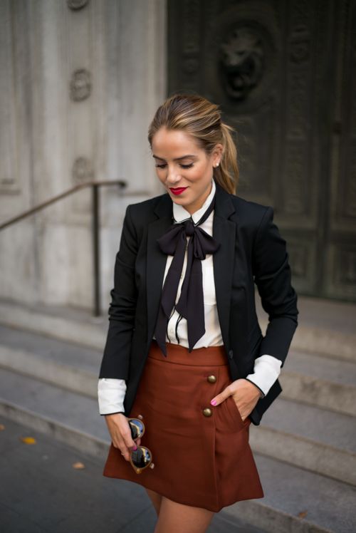 Black Blazer and Brown Skirt