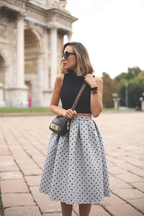 Black Crop Top and Polka Dot Skirt