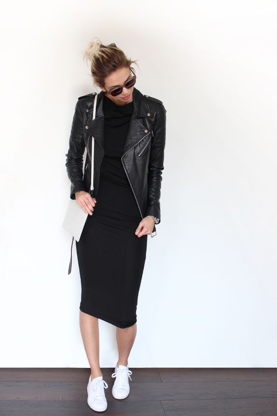 black dress white sneakers outfit