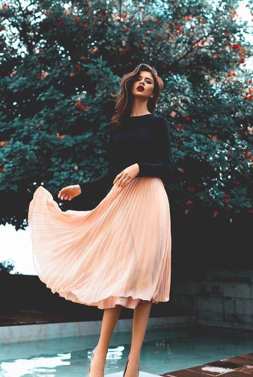 Black Top and Nude Skirt