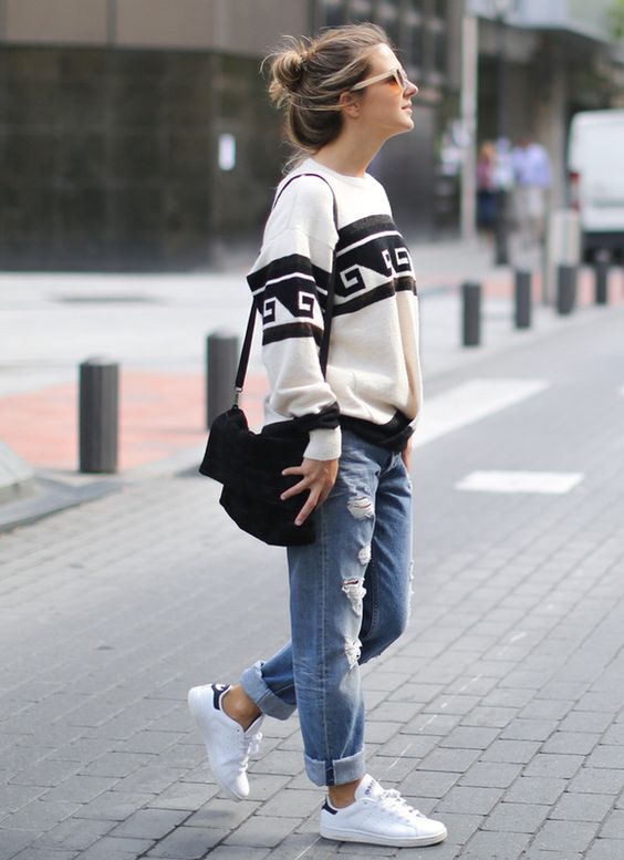 jeans and white sneakers