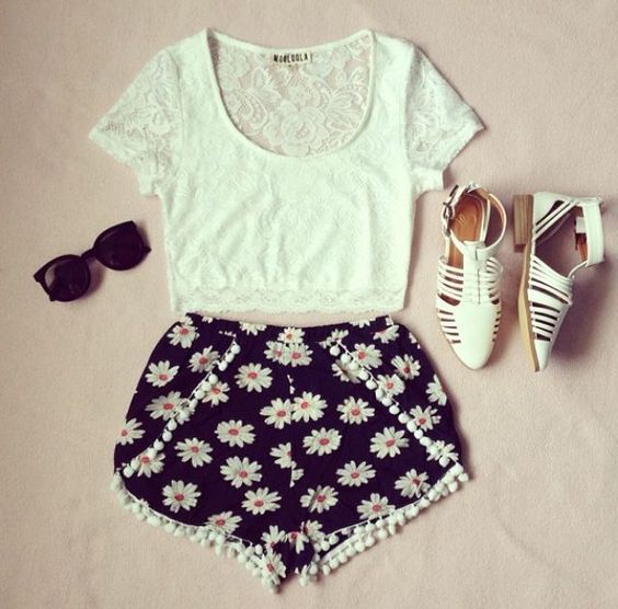 Floral Shorts and Cut out Shoes