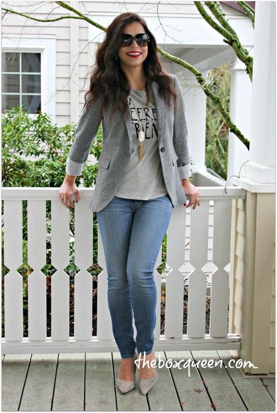 Grey Blazer and Pale Jeans