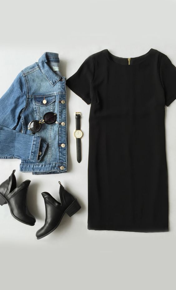 Jean Jacket and Black Dress