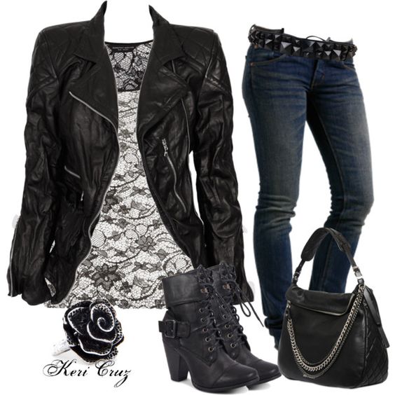 Lace Top and Black Jacket