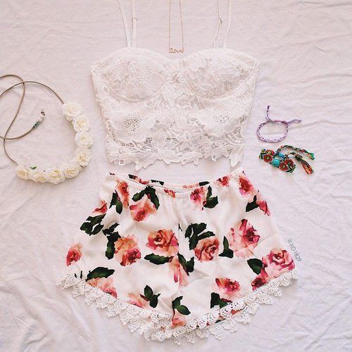 Lace Top and Floral Shorts