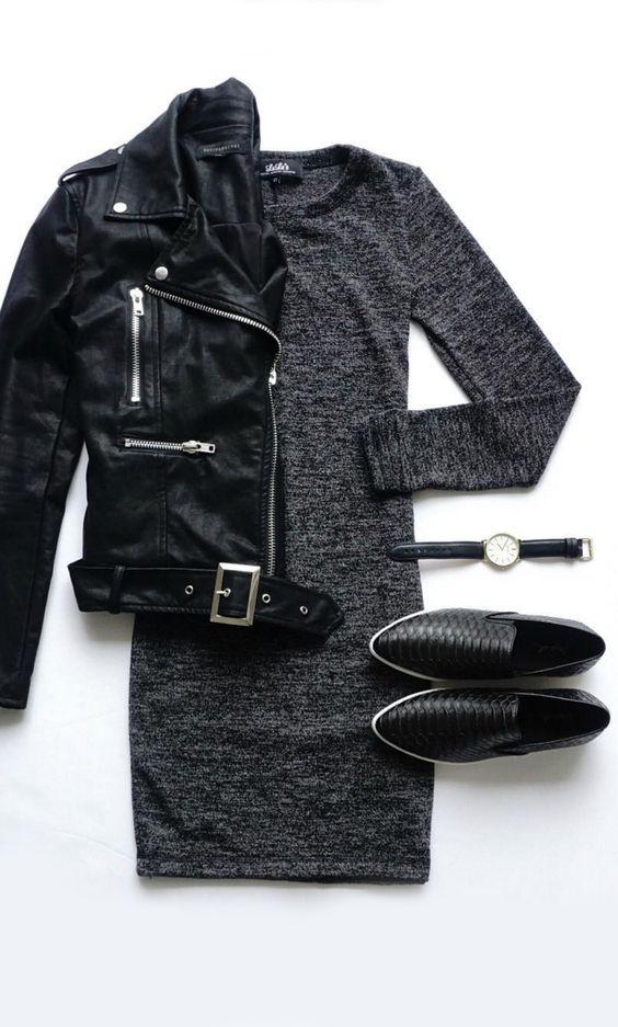 Leather Jacket, Black and Ivory Dress