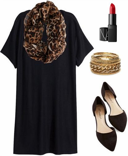Leopard Scarf and Black Dress