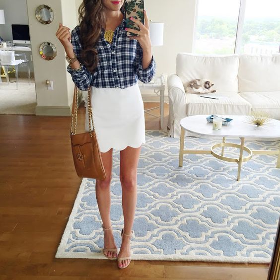 Plaid Top and White Scalloped Skirt