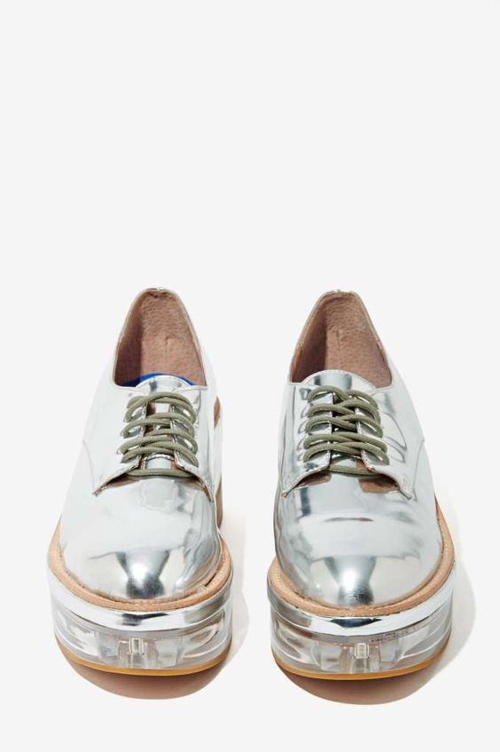 Silver Platform Oxford Shoes