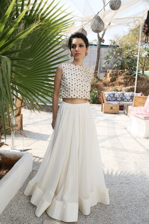 Printed Crop Top and White Skirt