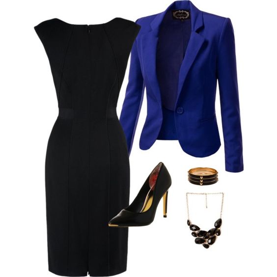 Royal Blue Blazer and Black Dress